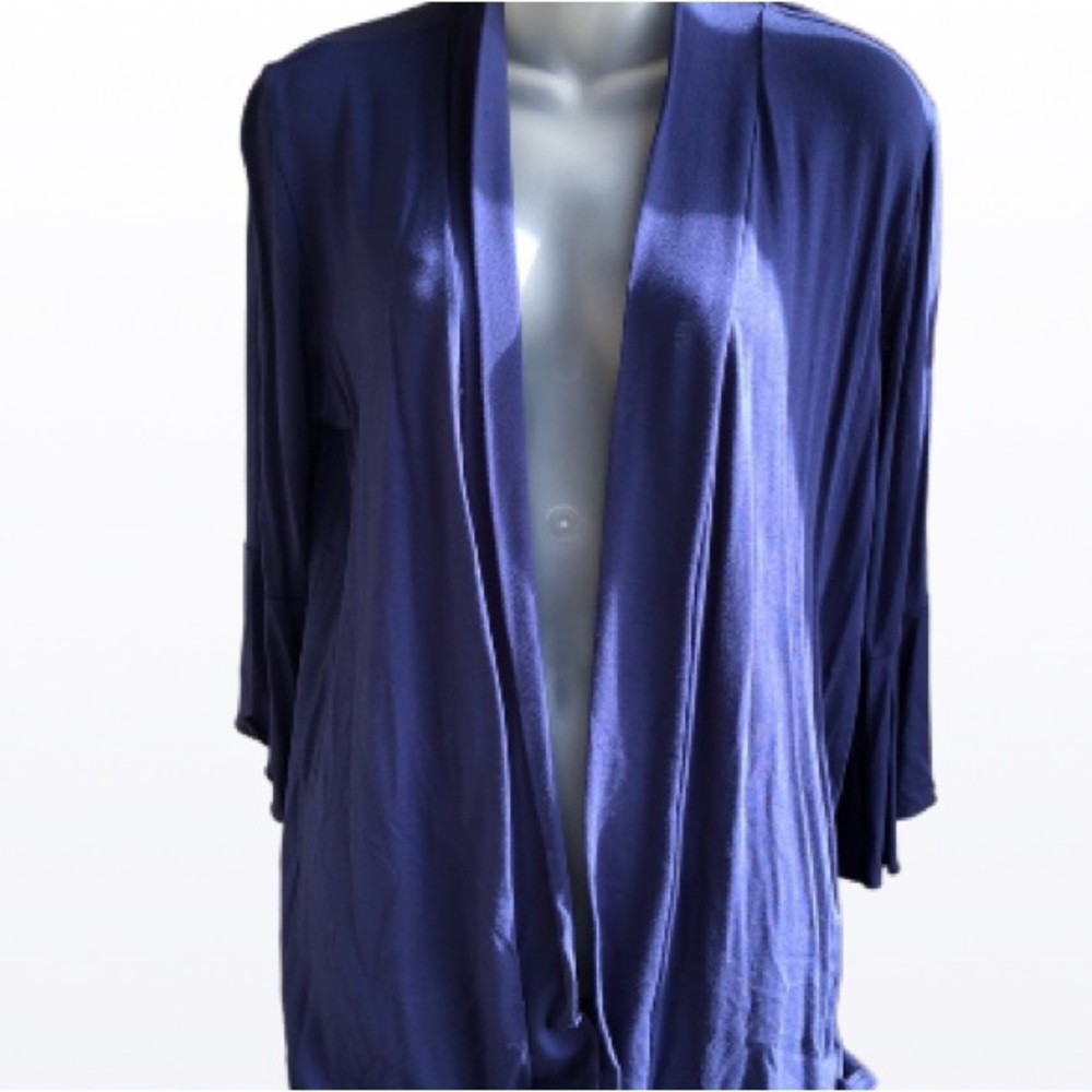 Studio Works lighter weight blue cardigan with big bell cuffs small NWT